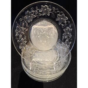 Princess House Fantasia Clear Glass 8” salad  Plates Lot of 8 Floral Pattern